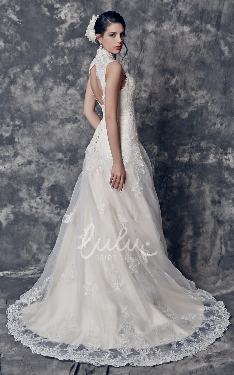 A-line Long Lace Wedding Dress with Cap Sleeves Wedding Dress