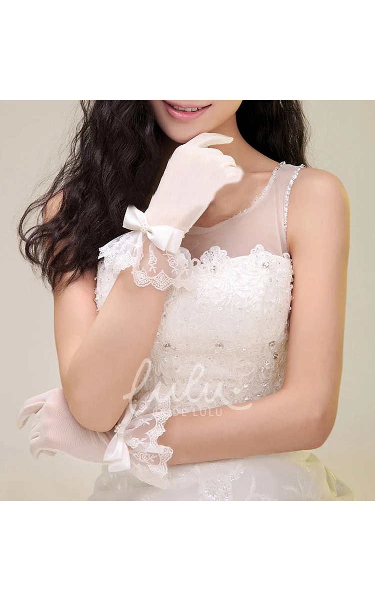 Elastic Bow Lace Short Gloves Prom Dress Accessory