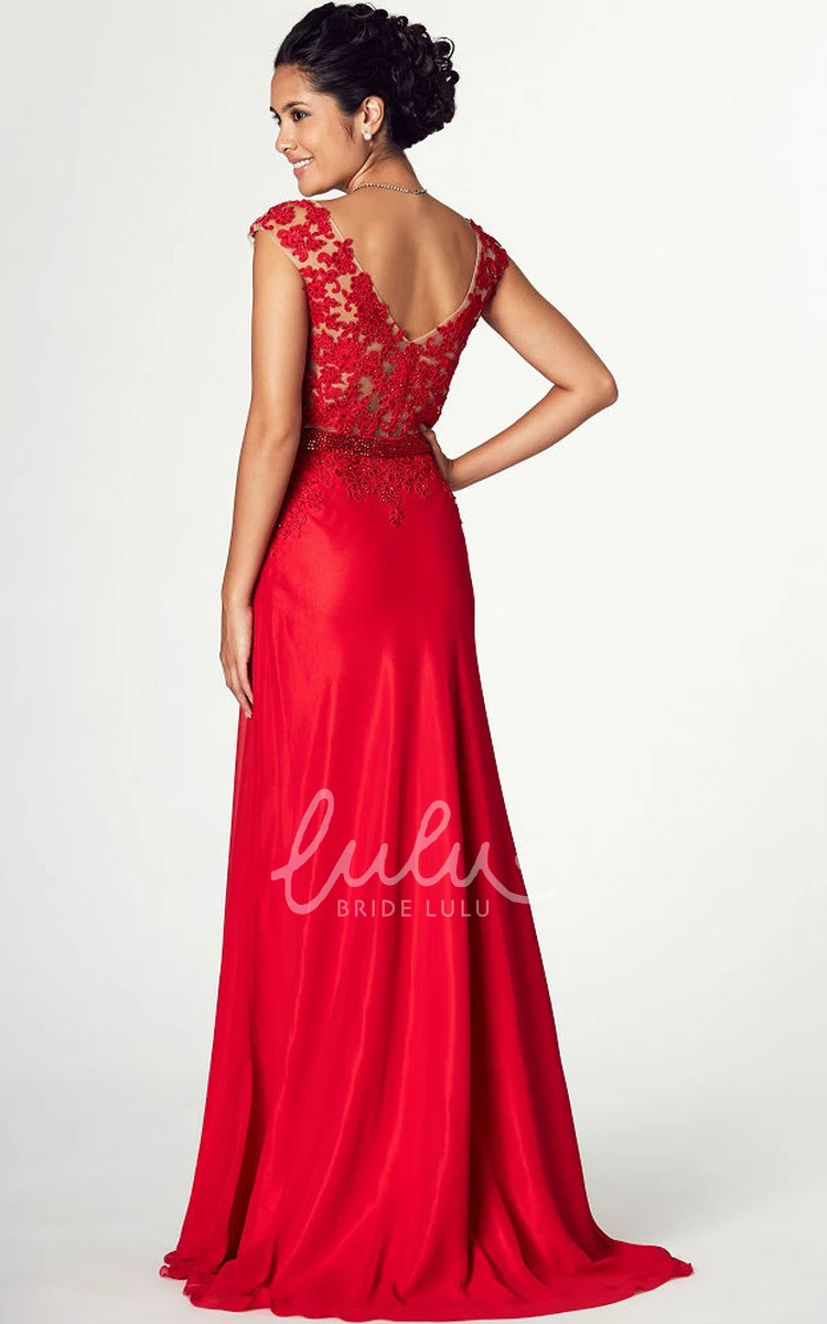 Cap Sleeve V-Neck Jersey Prom Dress with Appliques Unique Prom Dress 2025