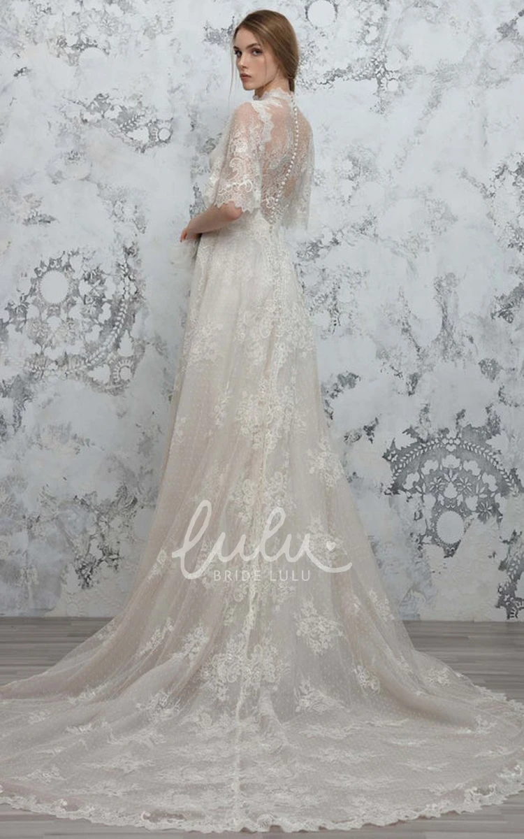 Lace High Neck A-Line Wedding Dress with Ruching Ethereal & Modern