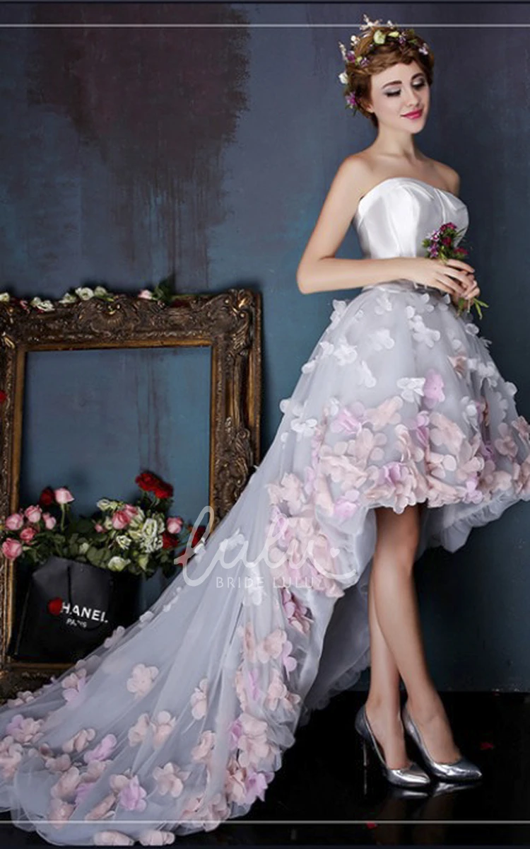 High-low 3D Floral Appliqued Sleeveless Formal Dress with Open Back and Bow