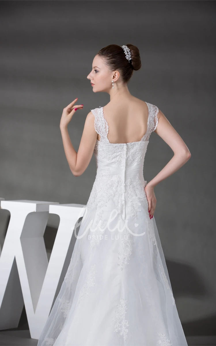 Lace A-Line Wedding Gown with Ruching and Beading Strapped Sleeveless