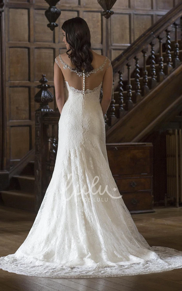 Appliqued Lace A-Line Wedding Dress with Beading Floor-Length and Scoop Neck