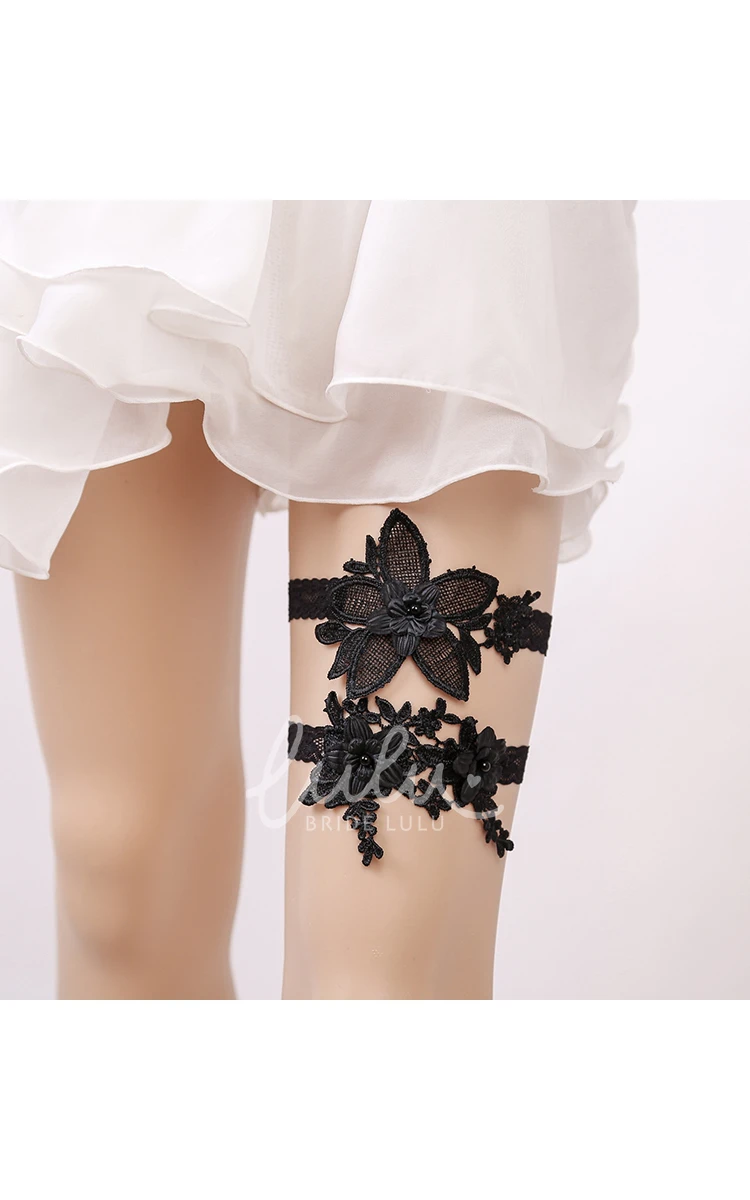 Hot Black Lace Bridal Garter Elastic Two Piece 16-23inch