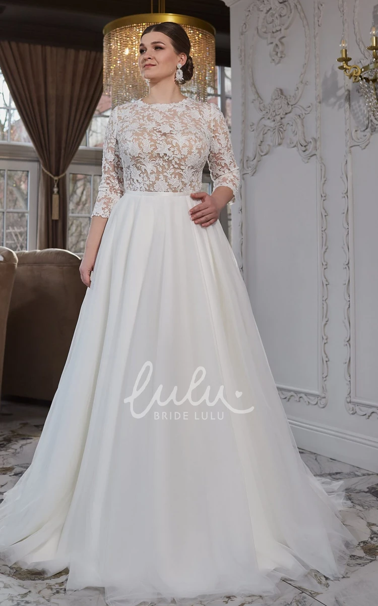 A-Line Lace Wedding Dress with Jewel Neckline and Zipper Back Classic and Chic