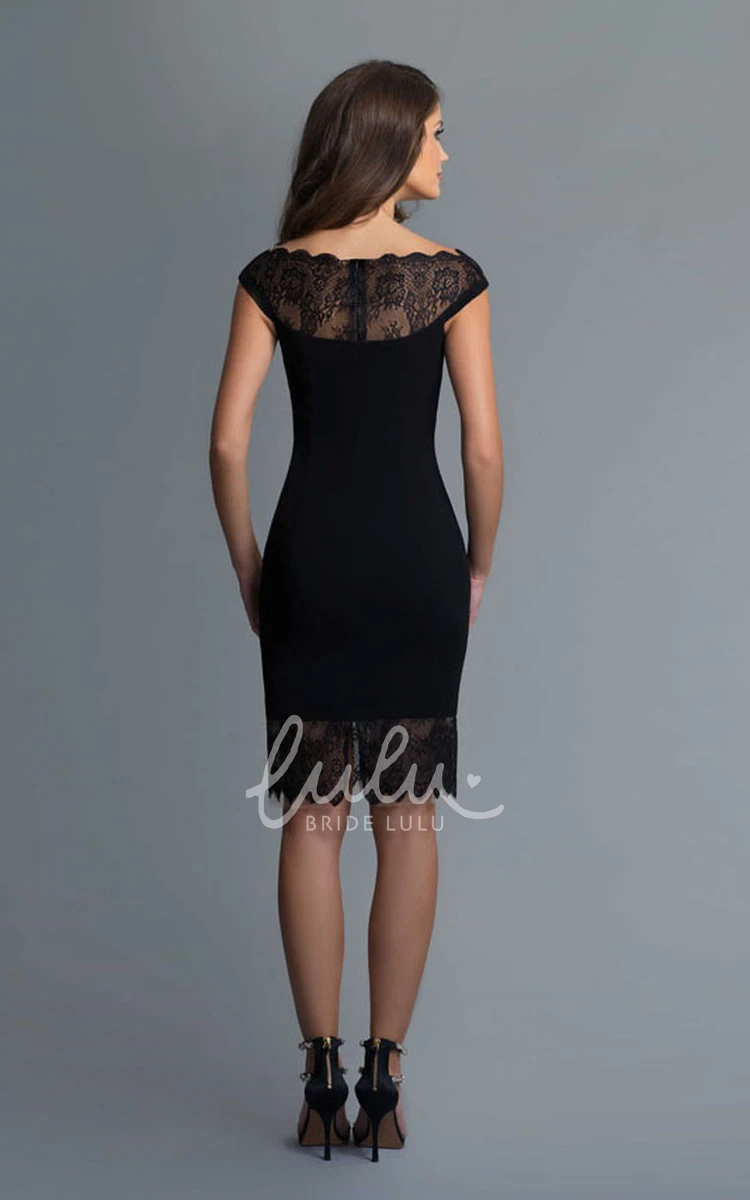 Knee-Length Lace Illusion Pencil Dress with Bateau Neckline in Jersey Fabric