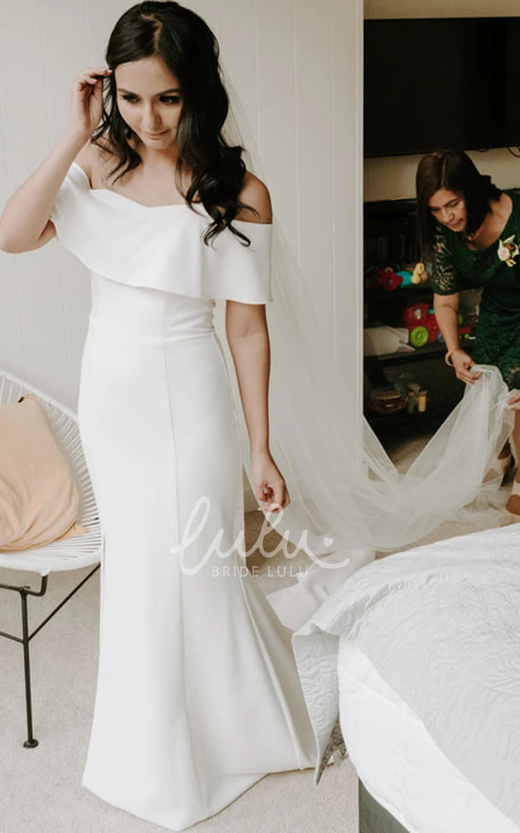 Casual Short Sleeve Satin Wedding Dress with Court Train Sheath