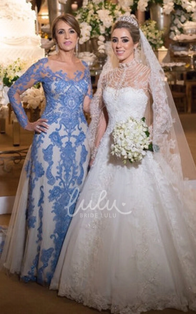 Mother of the Bride Dress with Appliques Modern Long Sleeve Floor-length Lace A Line