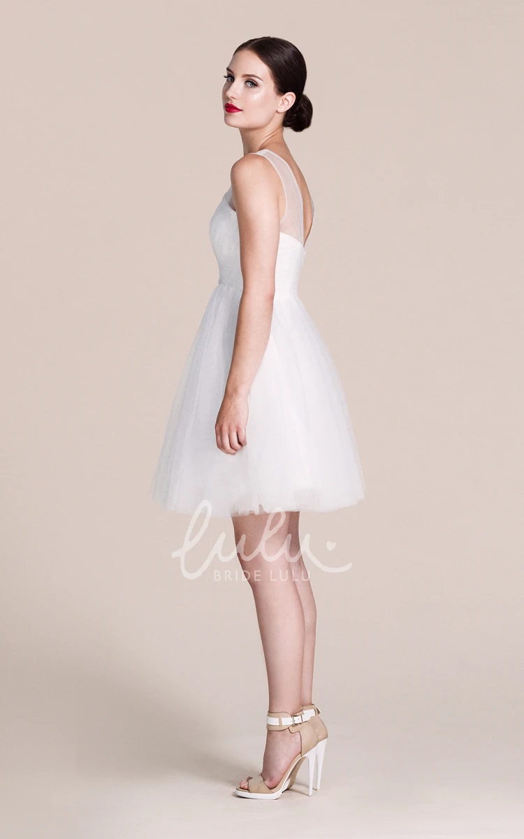 Tulle Illusion Neckline Short Bridesmaid Dress in A-line Style