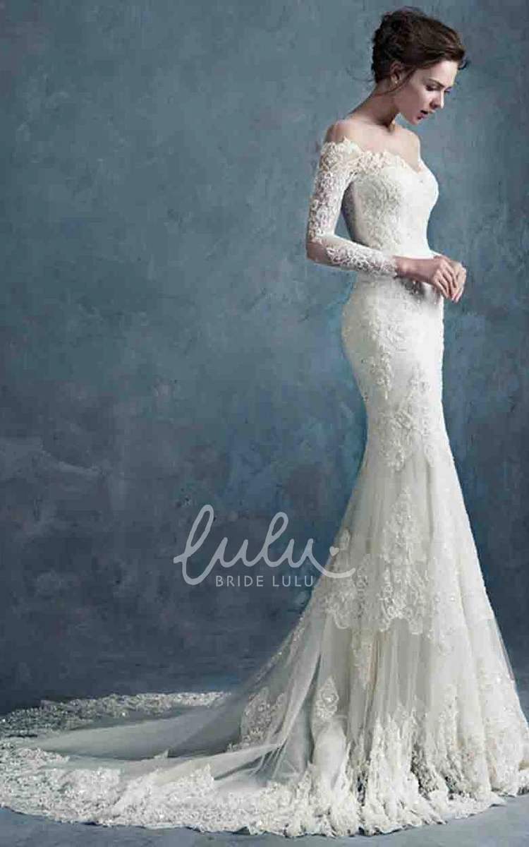 Lace Off-Shoulder Wedding Dress with Long Sleeves