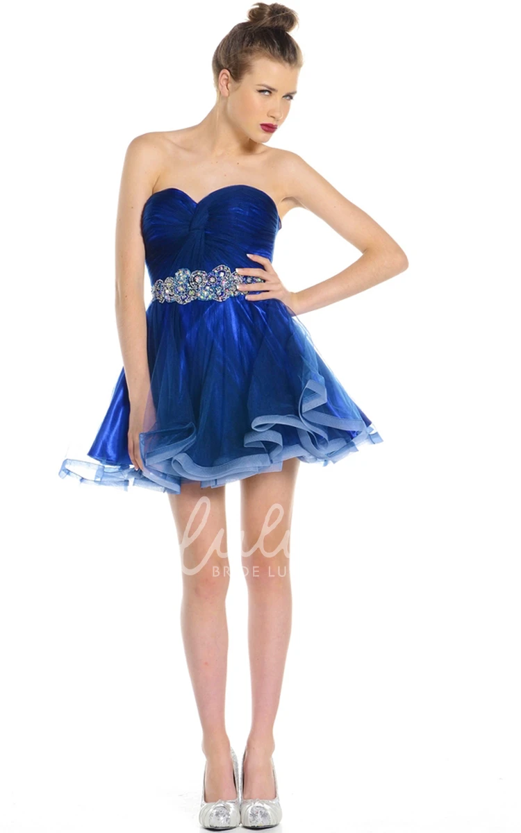 A-Line Jeweled Organza Prom Dress with Sweetheart and Sleeveless