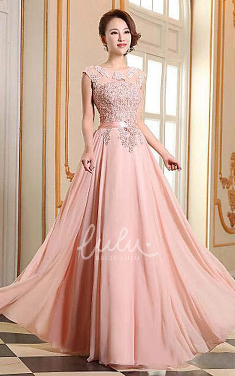 A-line Chiffon Bridesmaid Dress with Lace Appliques Sexy Jewel Neckline