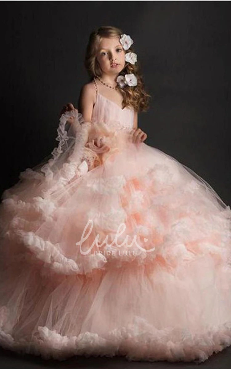 Luxury Tulle Ball Gown Flower Girl Dress with Spaghetti Straps