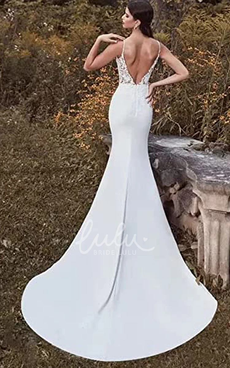 Casual Satin Mermaid Wedding Dress with Spaghetti Straps and Appliques