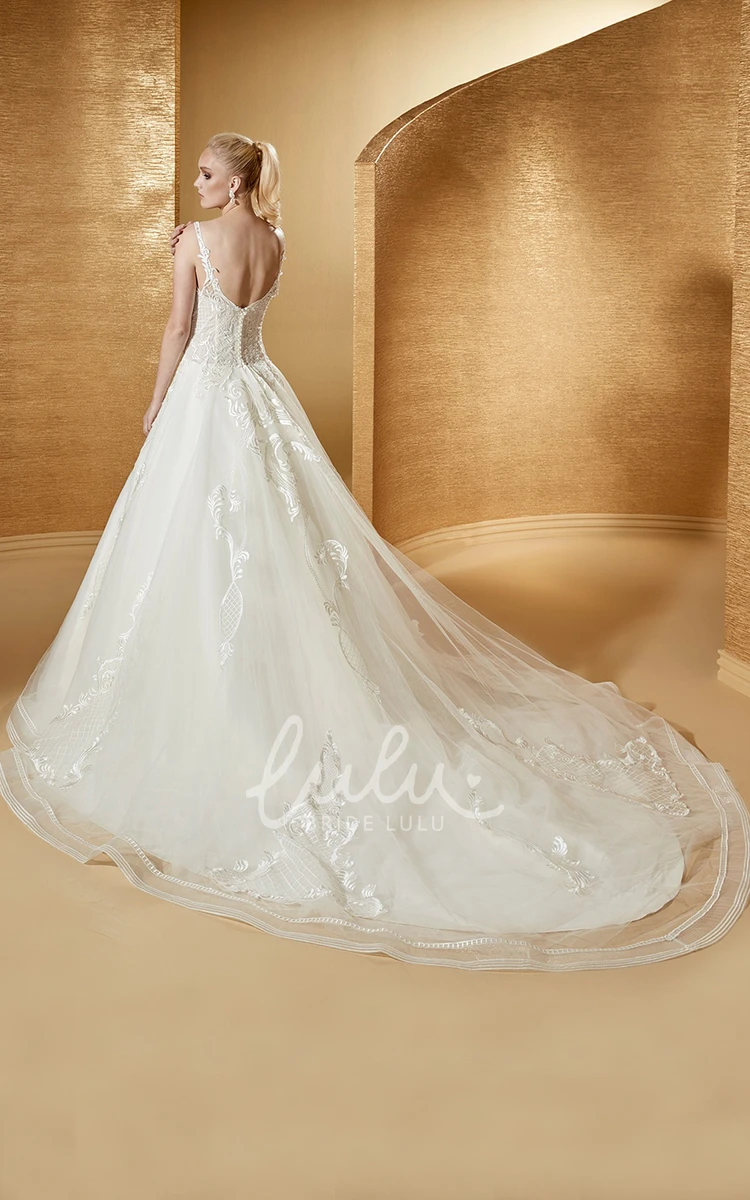 A-Line Wedding Dress with Fine Appliques and Spaghetti Straps