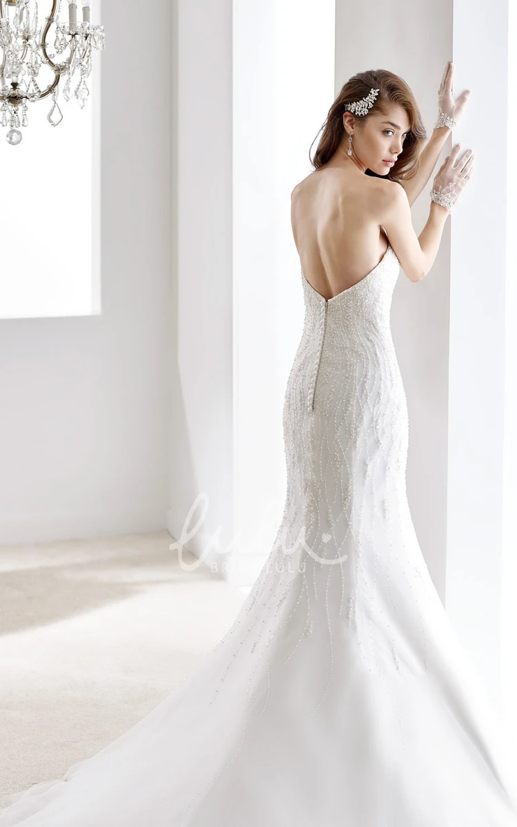 Sheath Wedding Dress with Beaded Details and Open Back Classic Sweetheart