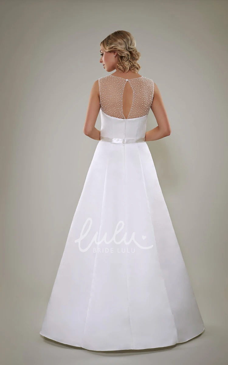 Beaded Satin A-Line Wedding Dress with Illusion Back