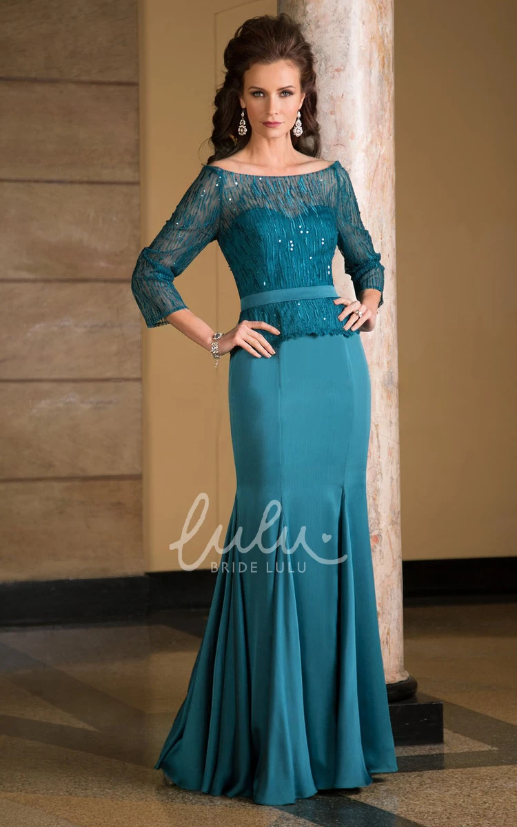 Mermaid Mother Of The Bride Dress with Jewels and Pleats in 3-4 Sleeves