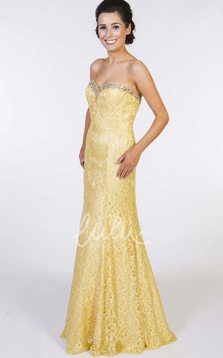 Sweetheart Beaded Sheath Lace Prom Dress Floor-Length Sleeveless