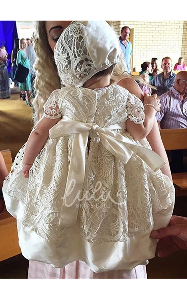 Lace Trim Christening Dress Elegant Baby Baptism Gown