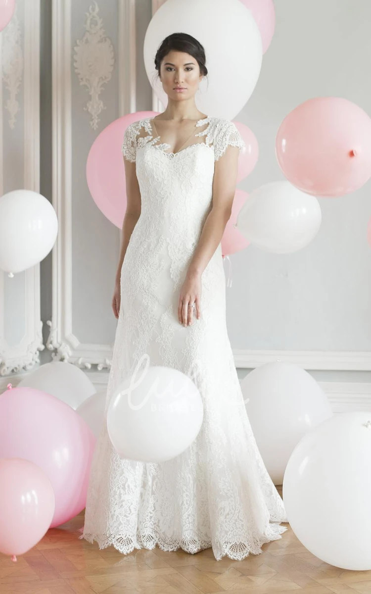 Cap-Sleeve Lace Wedding Dress V-Neck