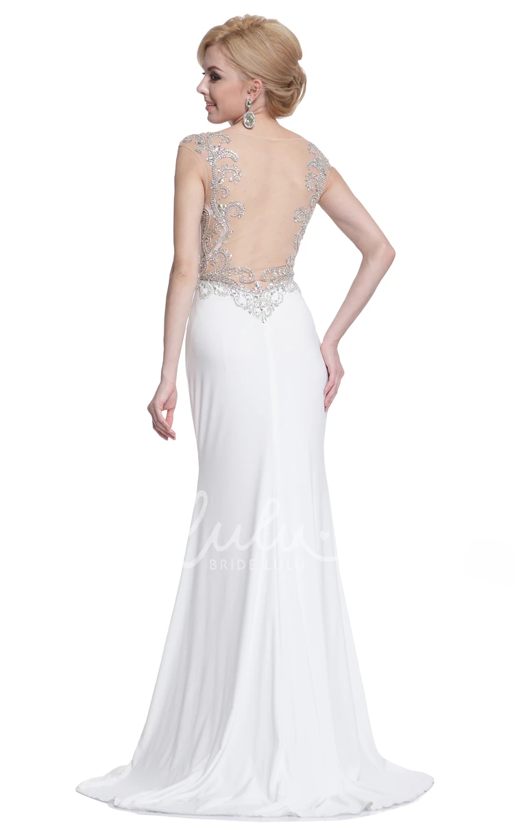 Jewel-Neck Beaded Sheath Prom Dress with Illusion Sleeves