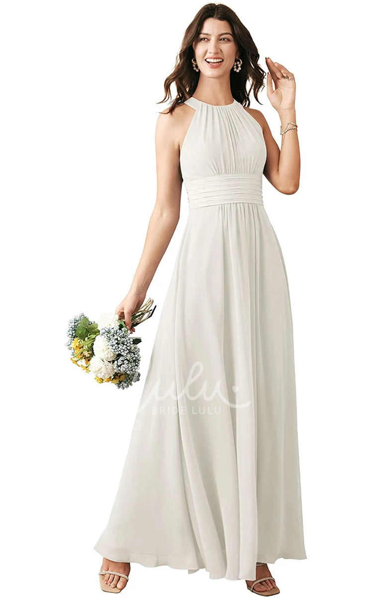 Chiffon Halter A-line Bridesmaid Dress with Ruching Ankle-length