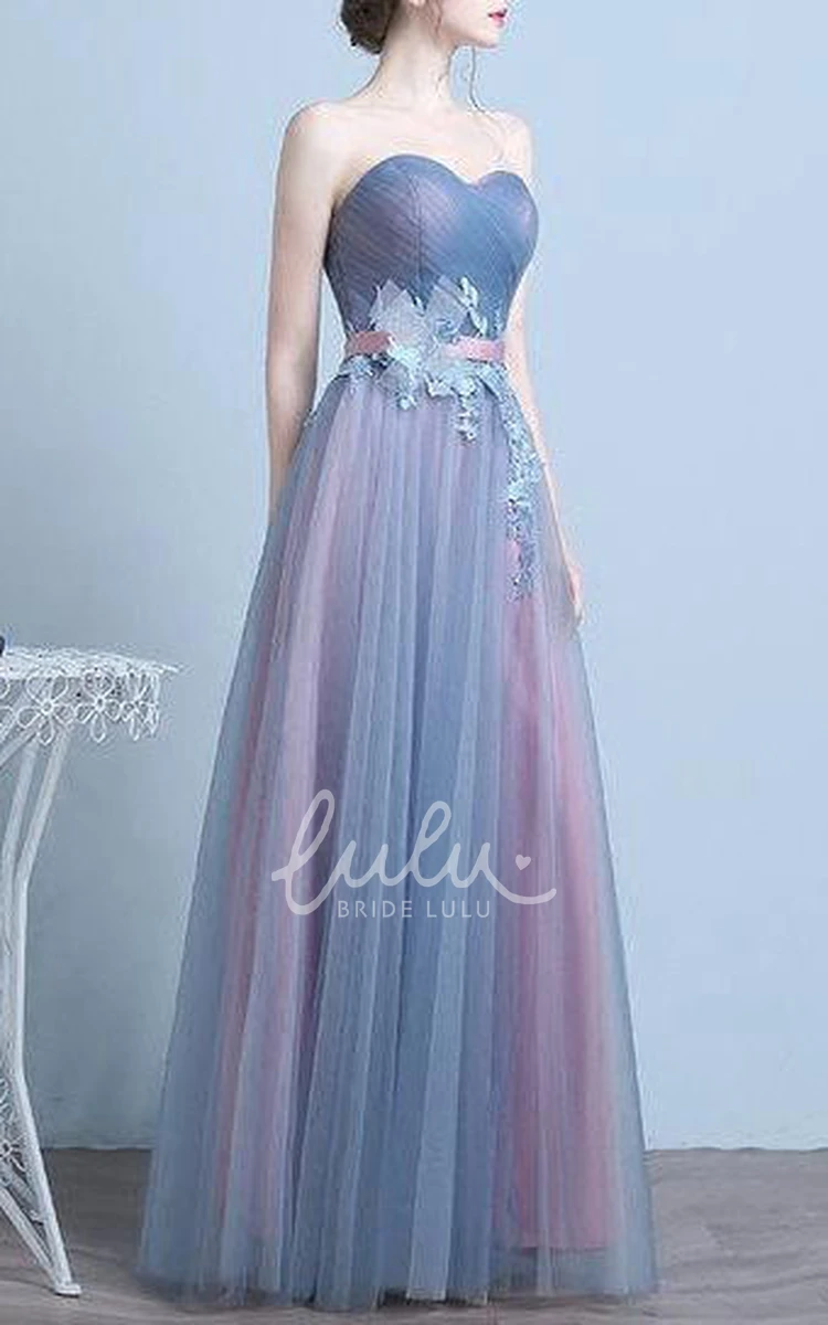 Vintage Blue Tulle Lace-up Dress with Floral Accents