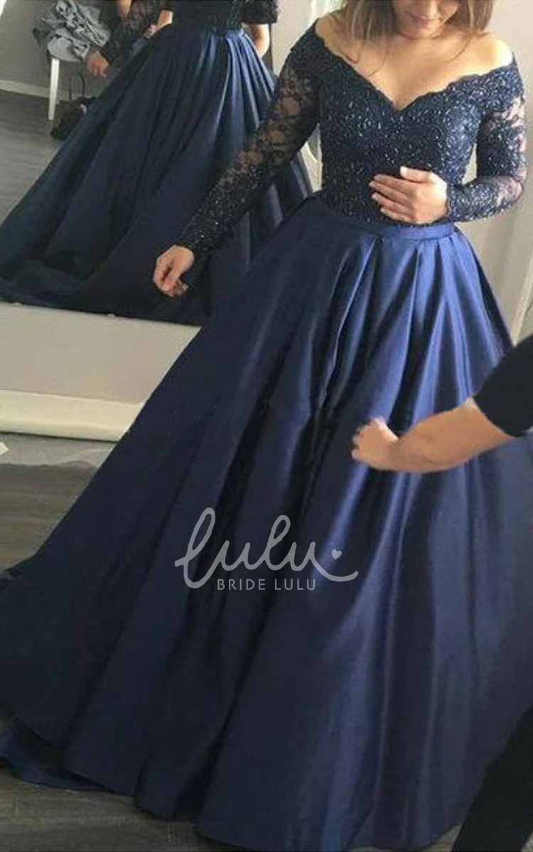 Illusion Lace Ball Gown A-Line Formal Dress with Long Sleeves and Court Train