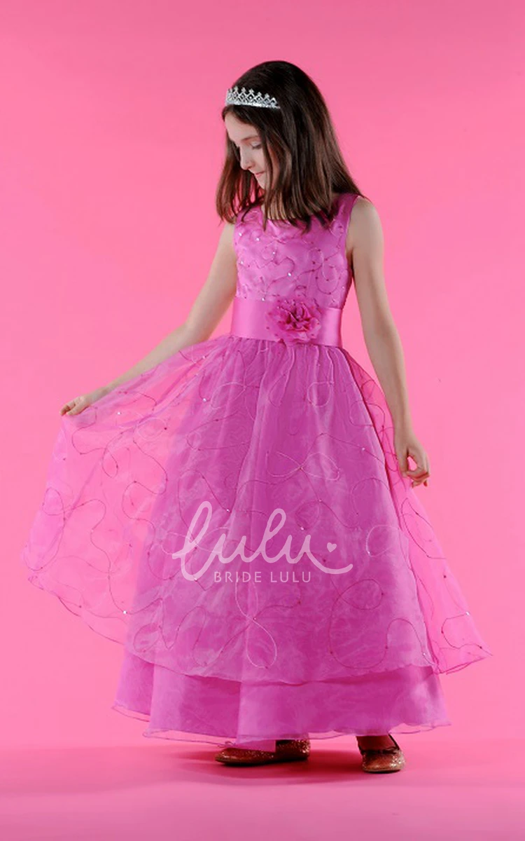 Organza Ball Gown with Sequined Waist Flower for Flower Girls