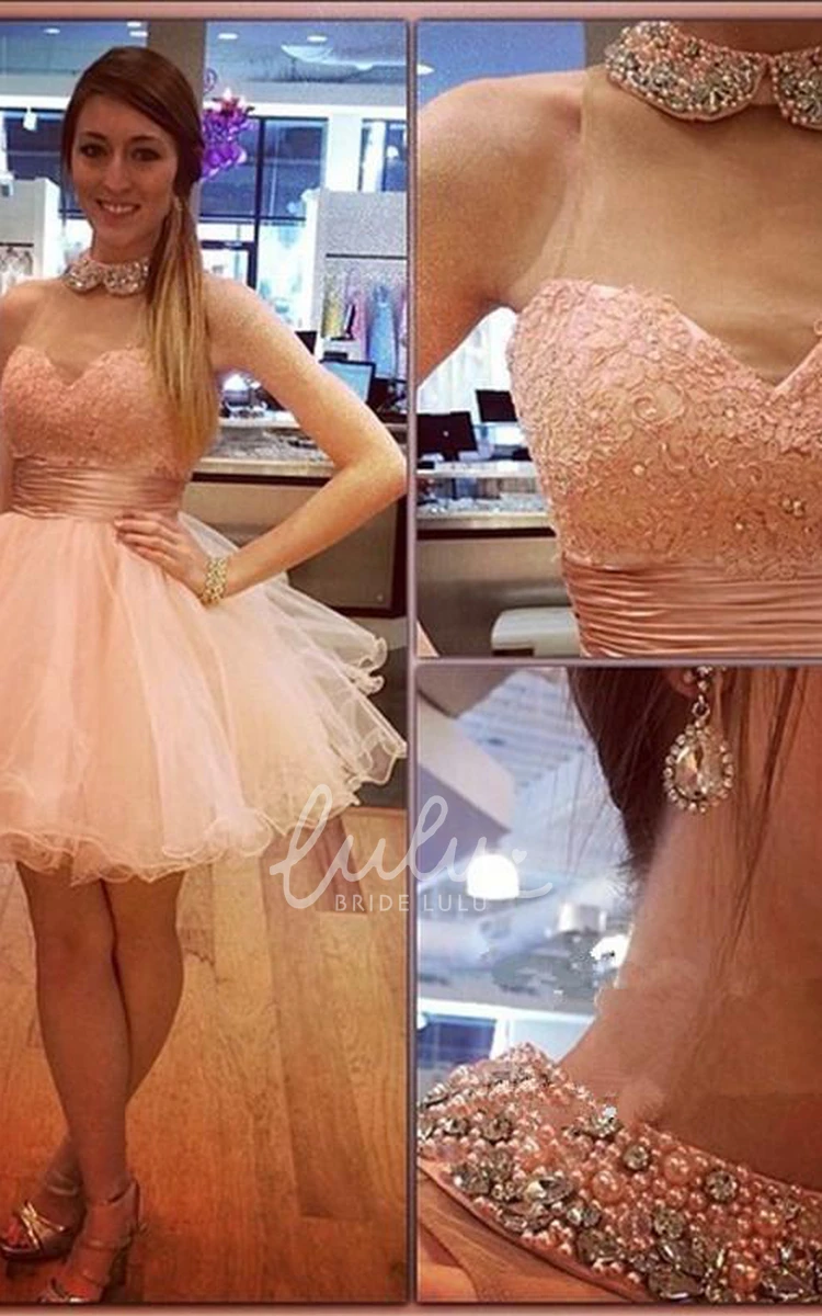 High-Neck Tulle Homecoming Dress with Crystals Modern Party Dress
