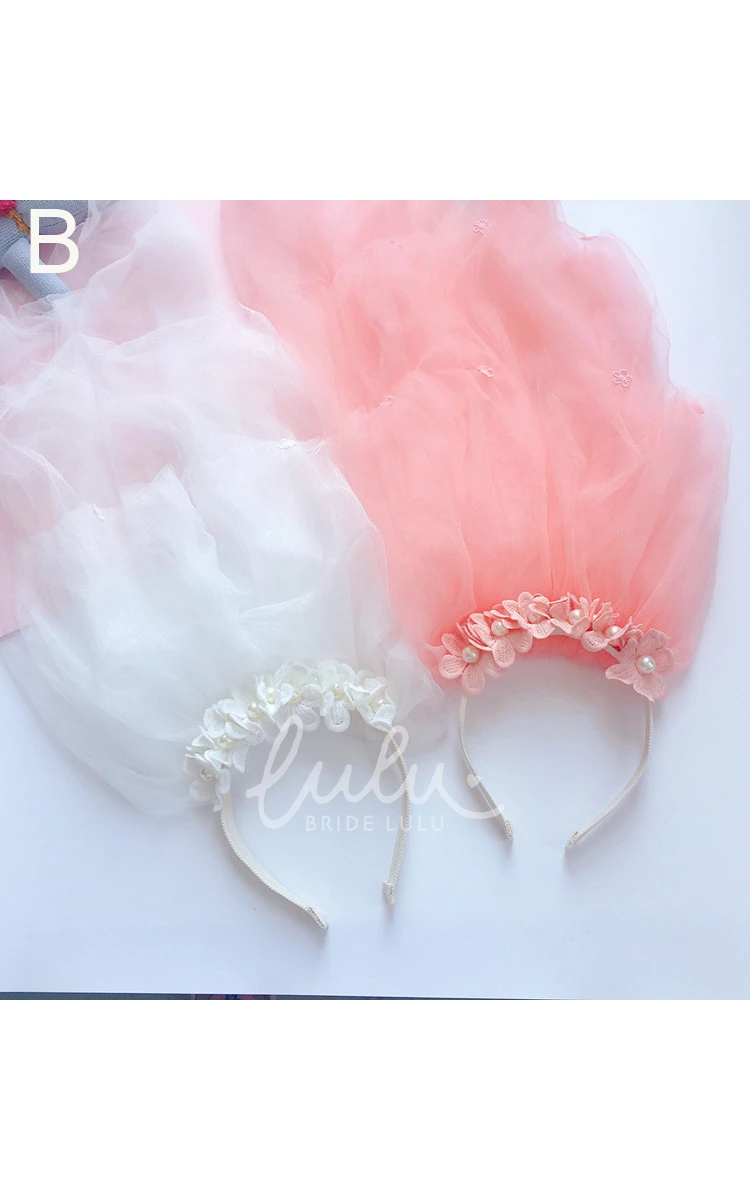 Diamond Pearl Flower Girl Headband with Tulle Veil Wedding Dress Accessories