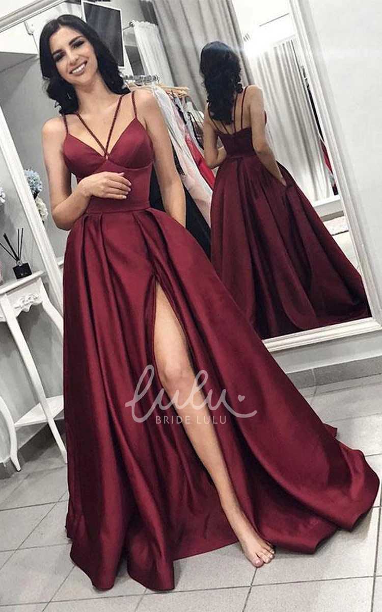 Simple Satin A-Line Formal Dress with Ruffles and Pockets Elegant Bridesmaid Dress