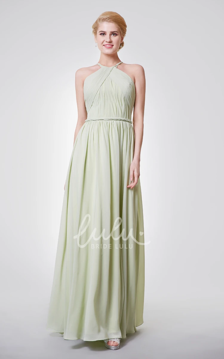 Chiffon Halter Prom Dress Sexy Back & Floor Length