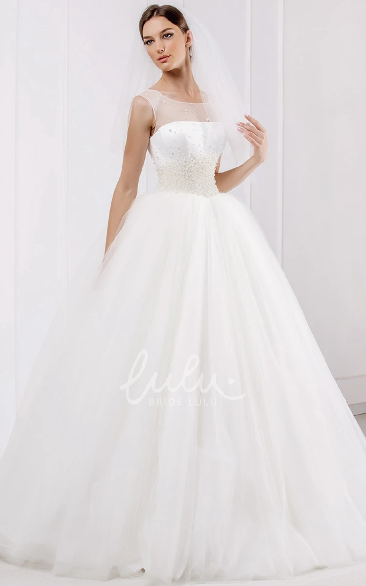 Bateau Crystal Corset Ball-Gown Wedding Dress with Court Train Sleeveless