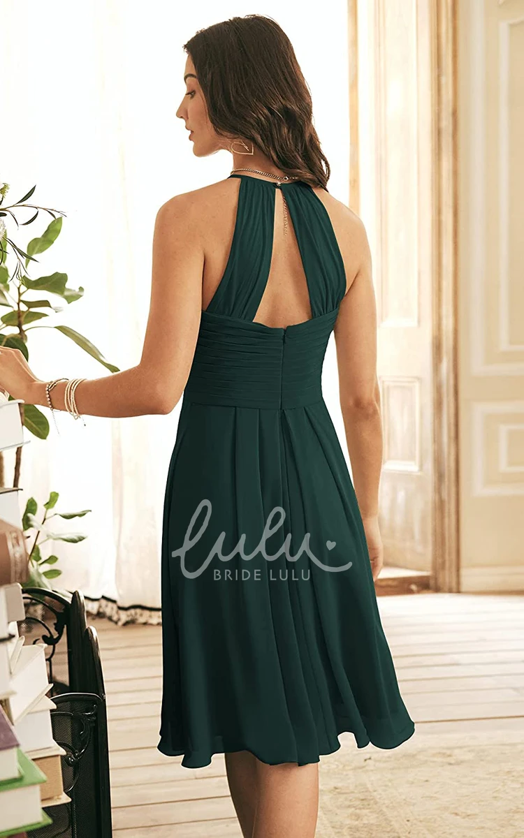 A-Line Halter Chiffon Bridesmaid Dress with Criss Cross Knee-Length