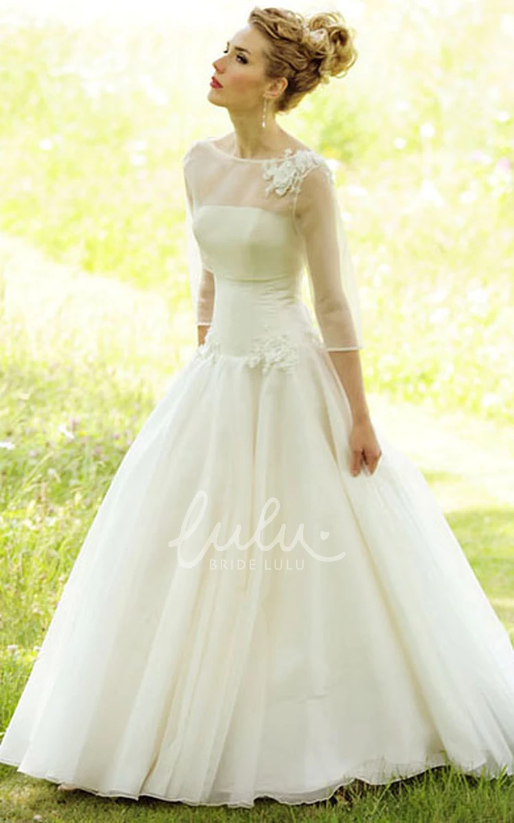 Floral Chiffon Long-Sleeve Wedding Dress Floor-Length Elegant Bridal Gown