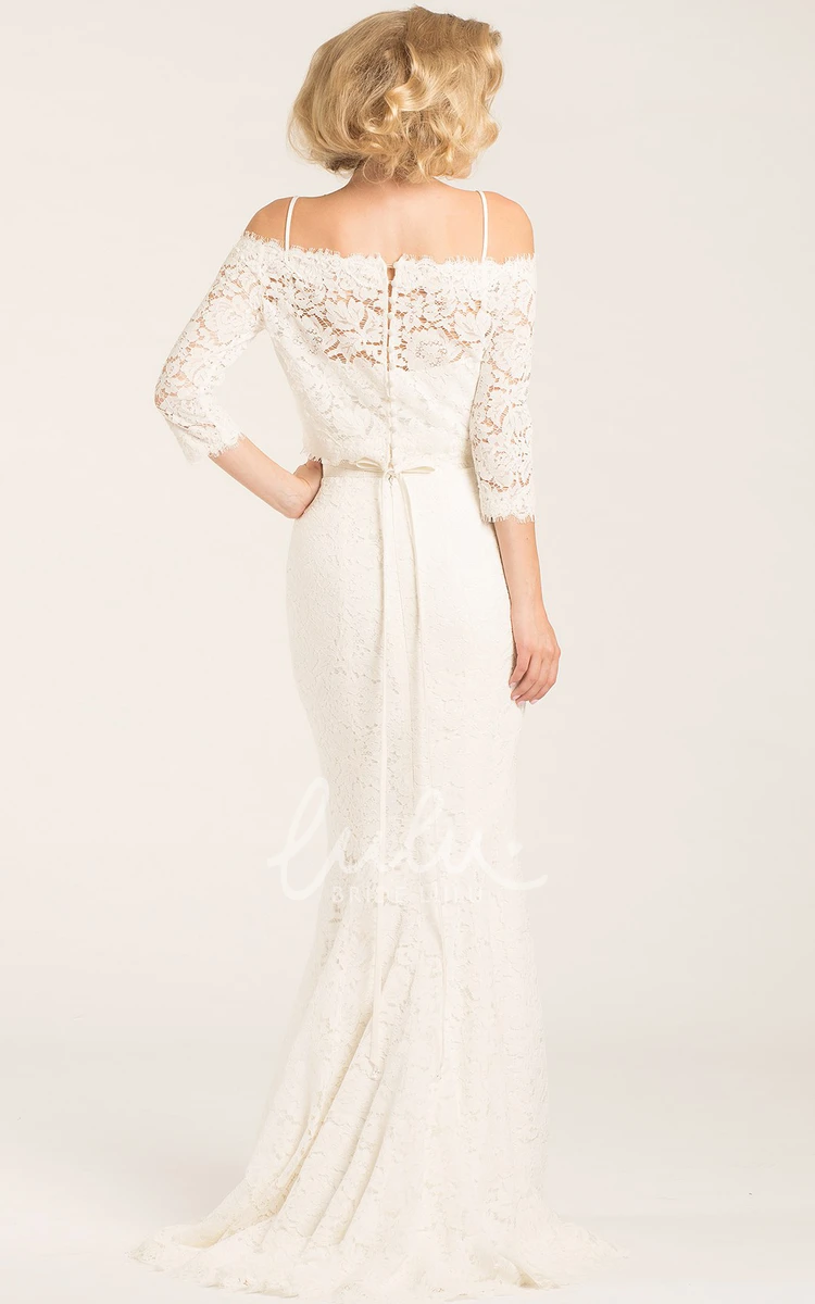 Off-The-Shoulder Jeweled Lace Wedding Dress Floor-Length