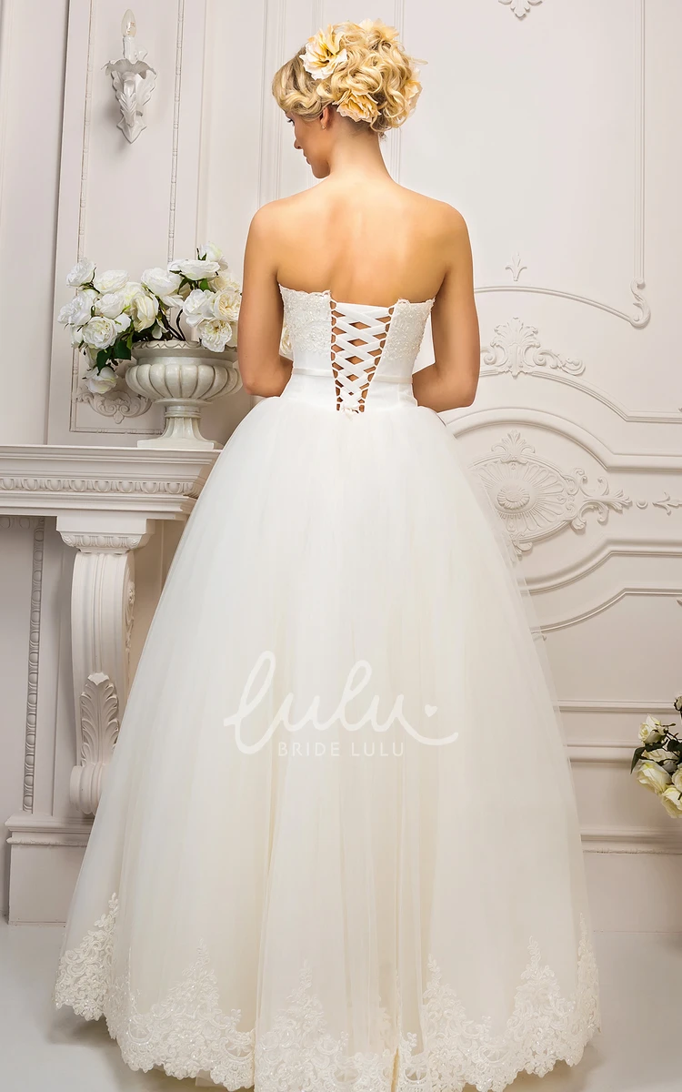 Strapless A-Line Tulle Wedding Dress with Appliques and Pleats