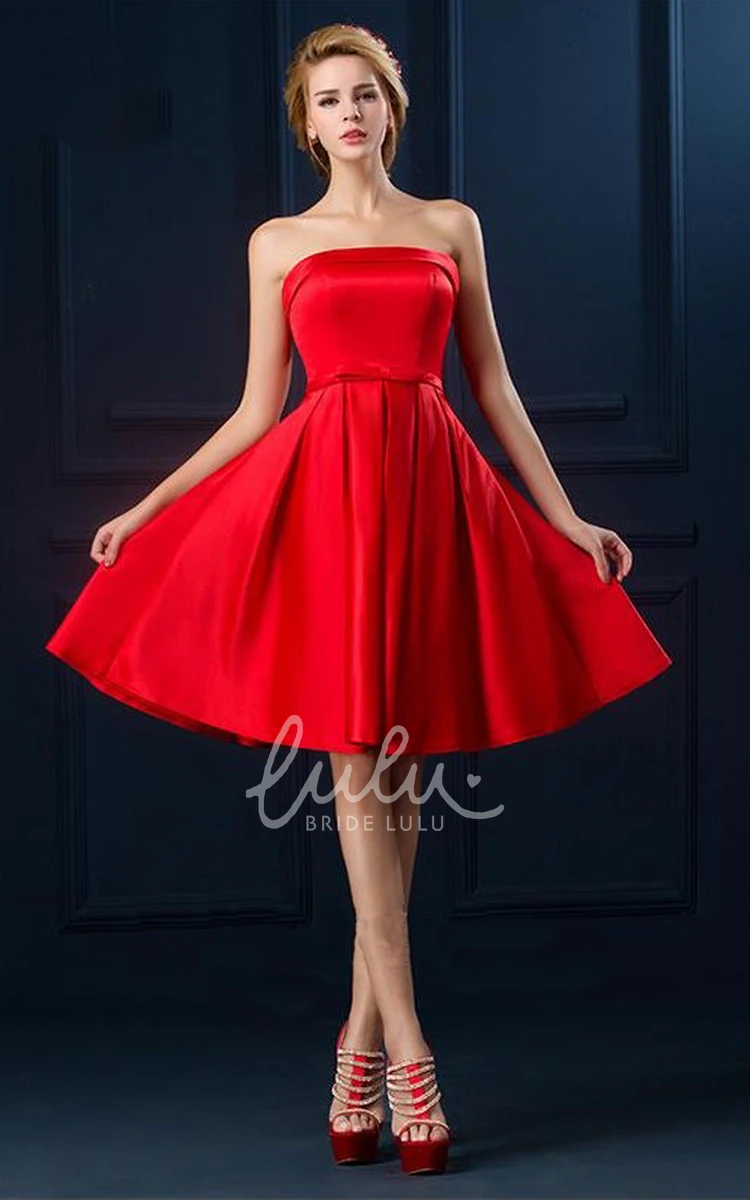 Knee Length Strapless Dress with Belt Adorable Formal Dress