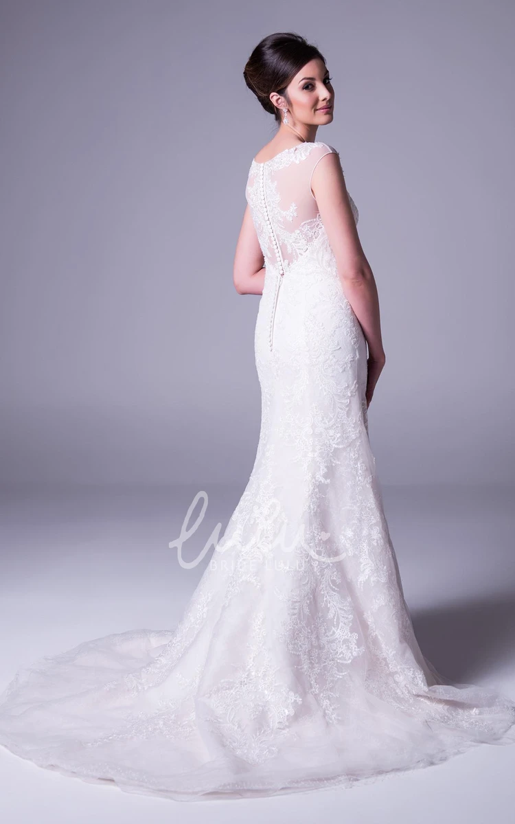 Long Cap-Sleeve Lace A-Line Wedding Dress