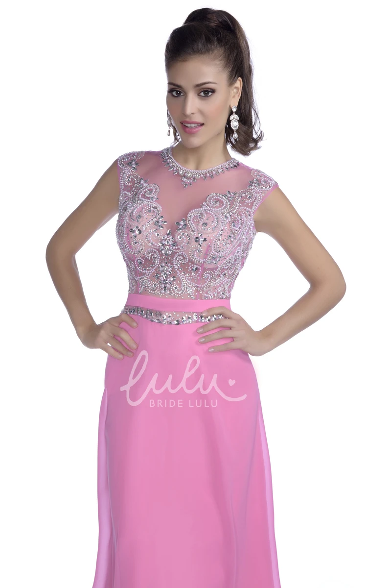 Chiffon Rhinestone Sleeveless Formal Dress with Appliques