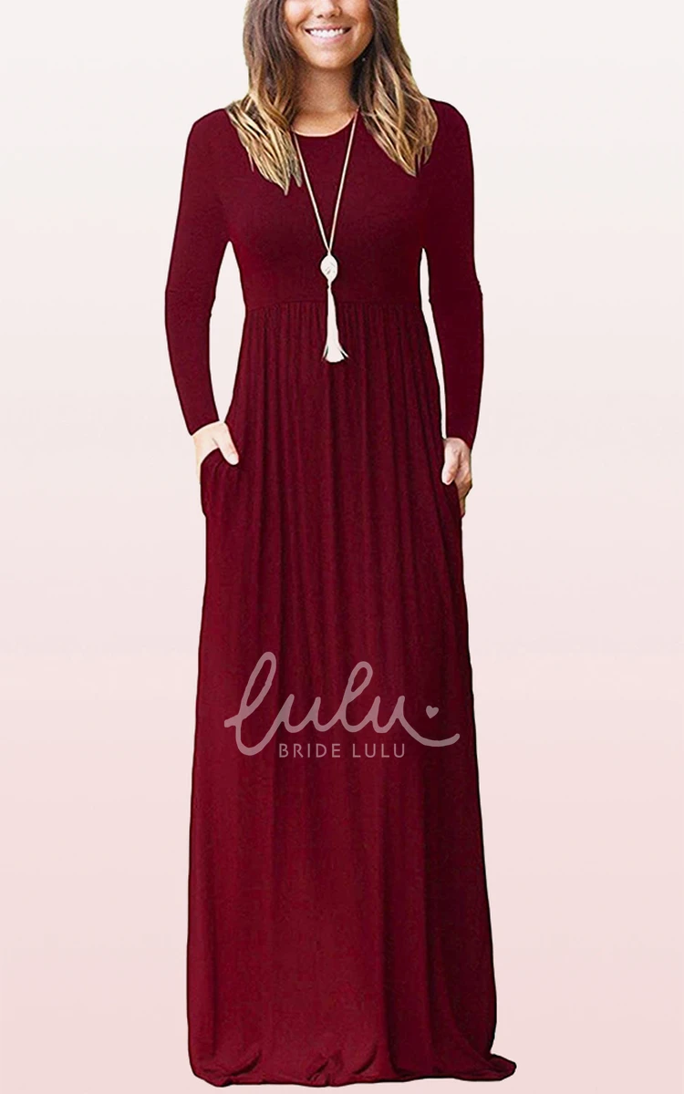 Long Sleeve A-Line Bateau Mother Dress with Pockets Casual Jersey