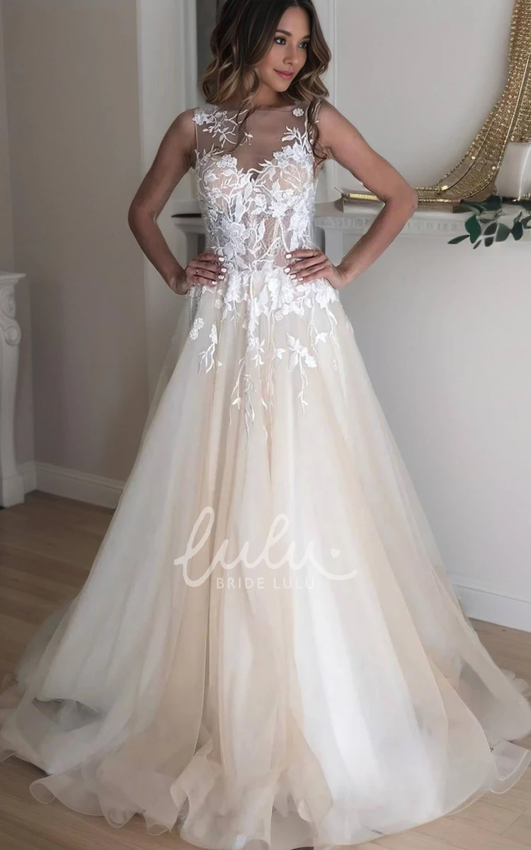 Garden A-Line High Neck Wedding Dress Elegant Lace Petals Open Back Sweep Train Sleeveless Bridal Gown