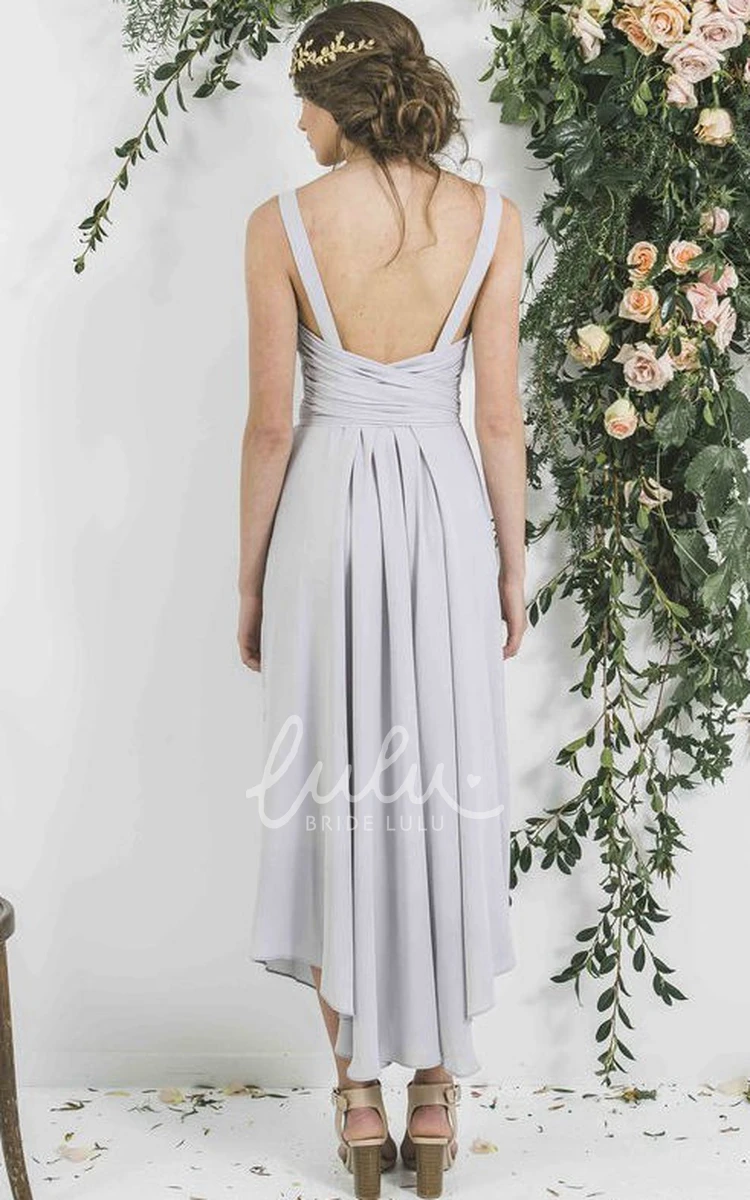 Sleeveless Ankle-Length Chiffon Bridesmaid Dress Draped V-Neck