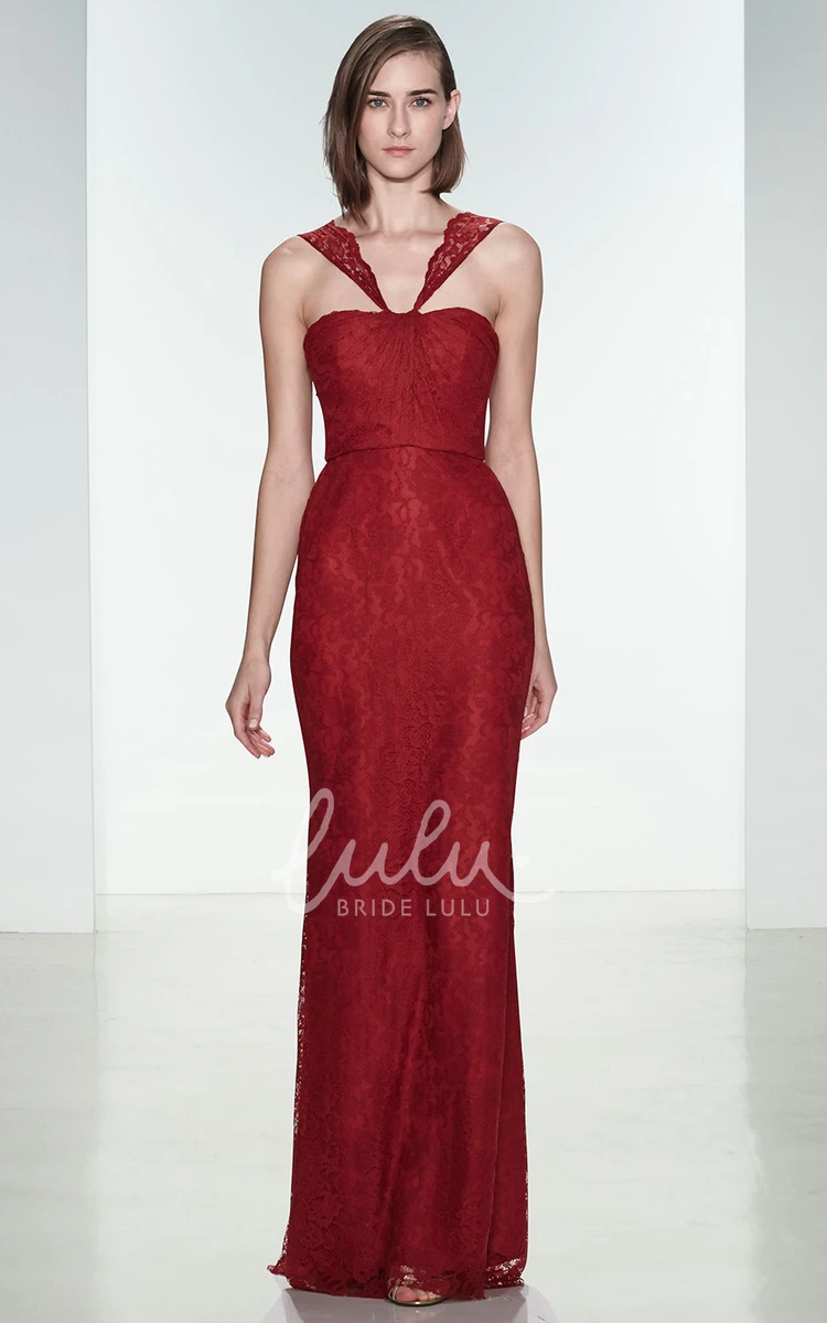 Sheath Appliqued Lace Bridesmaid Dress with Strapped Sleeveless Design in Floor-Length