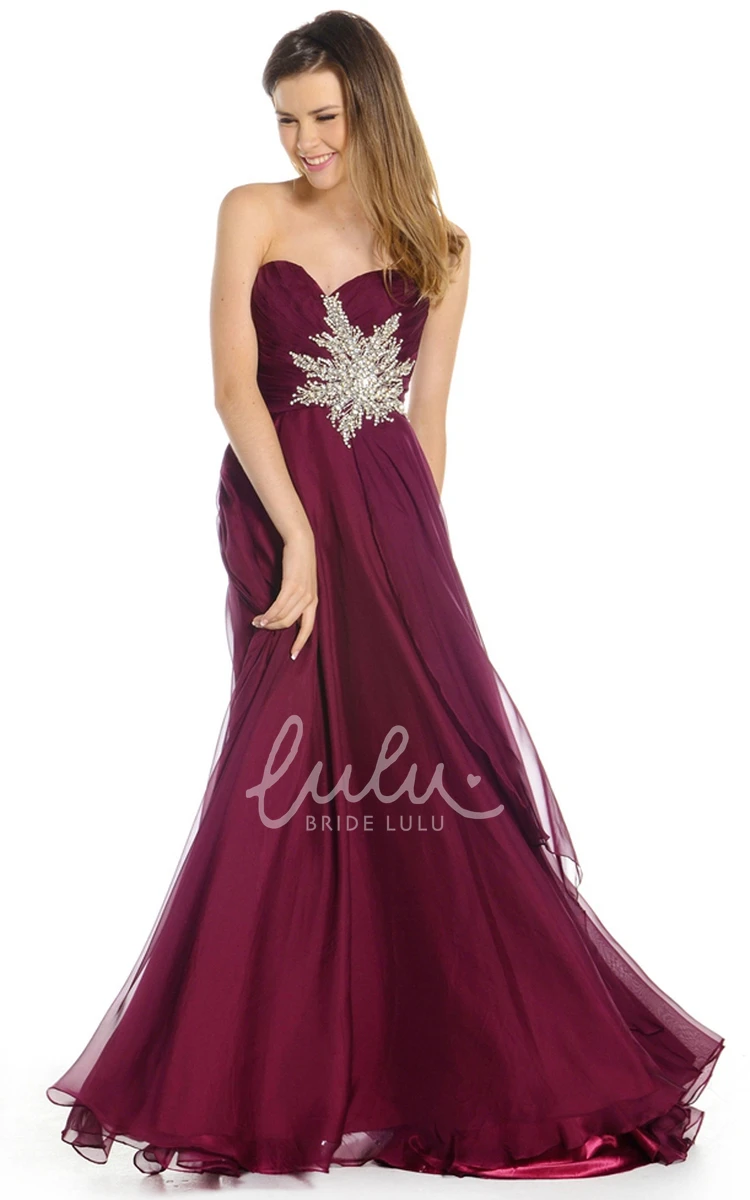 Crystal Sweetheart A-Line Chiffon Prom Dress with Ruching Maxi