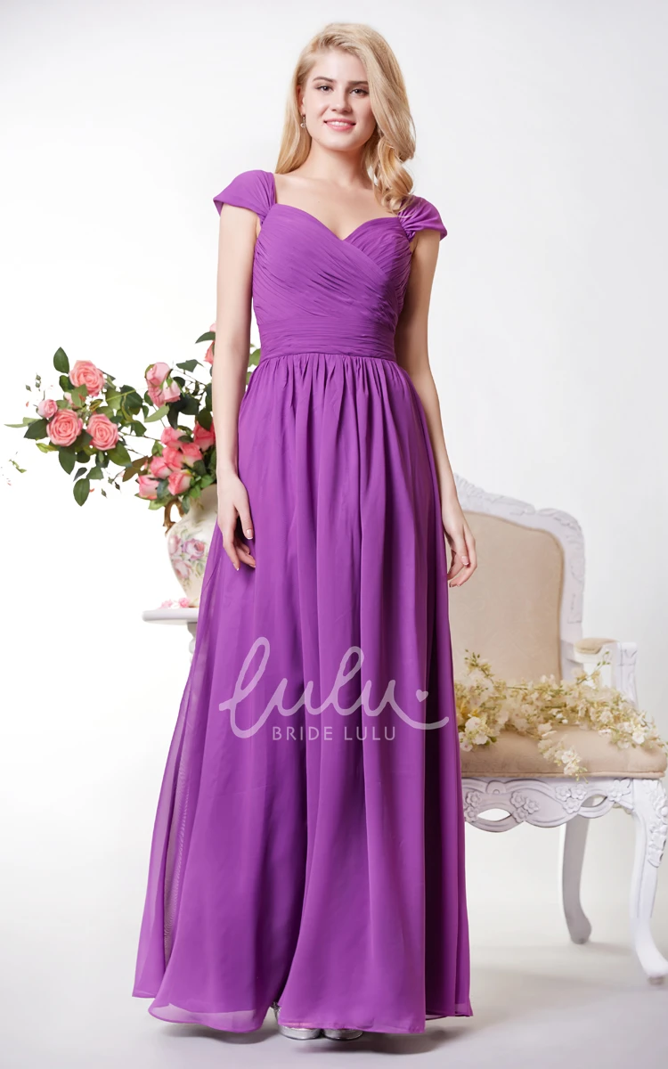 Graceful Cap Sleeve Chiffon Bridesmaid Dress with Spaghetti Straps