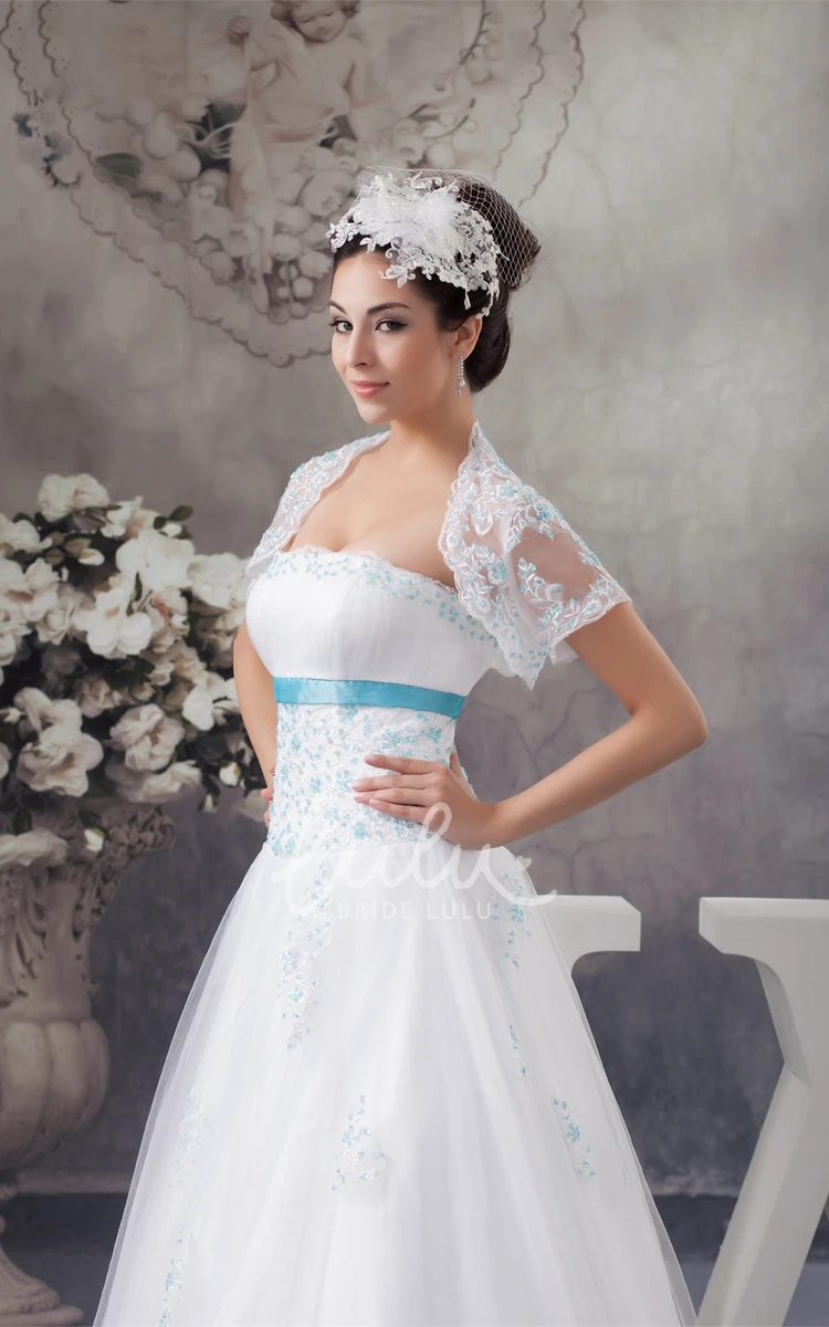 Lace Applique Tulle Strapless Wedding Dress with Bolero A-Line and Classy