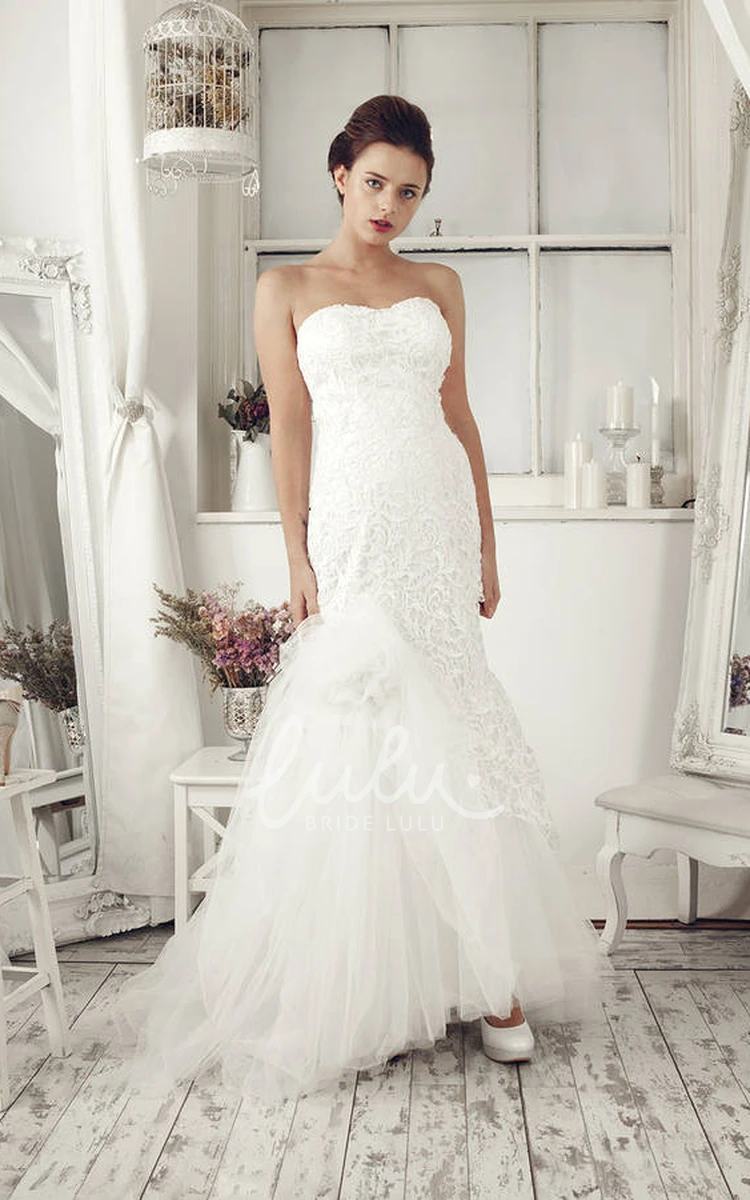 Lace Trumpet Strapless Wedding Dress with Long Tulle Skirt